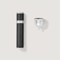 A silver and black refillable travel perfume atomizer, displayed on a white background.