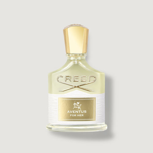 Creed Aventus for Her perfume bottle on a light gray background